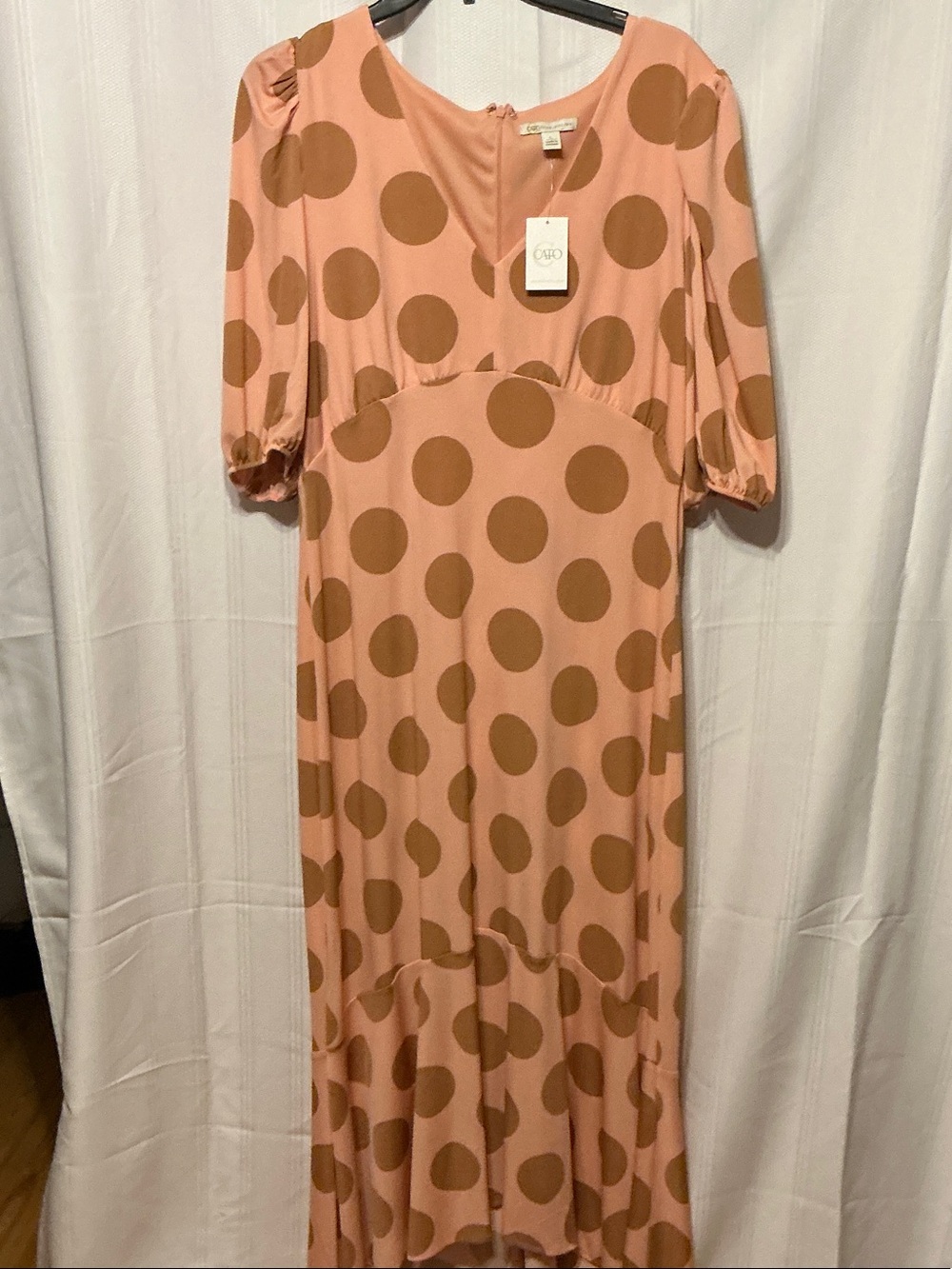 Cato Pink and Brown Polka Dot High-Low Dress